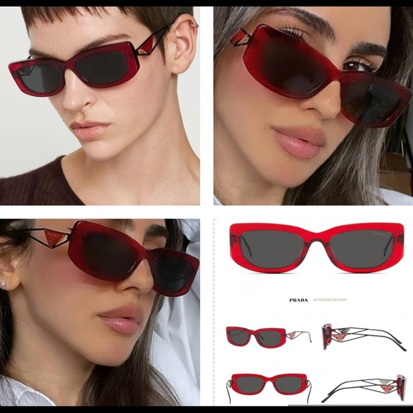 PRADA ULTRA COOL RED FRAMES &METAL ARMS THAT FEATURE THE SIGNATURE TRIANGLE LOGO